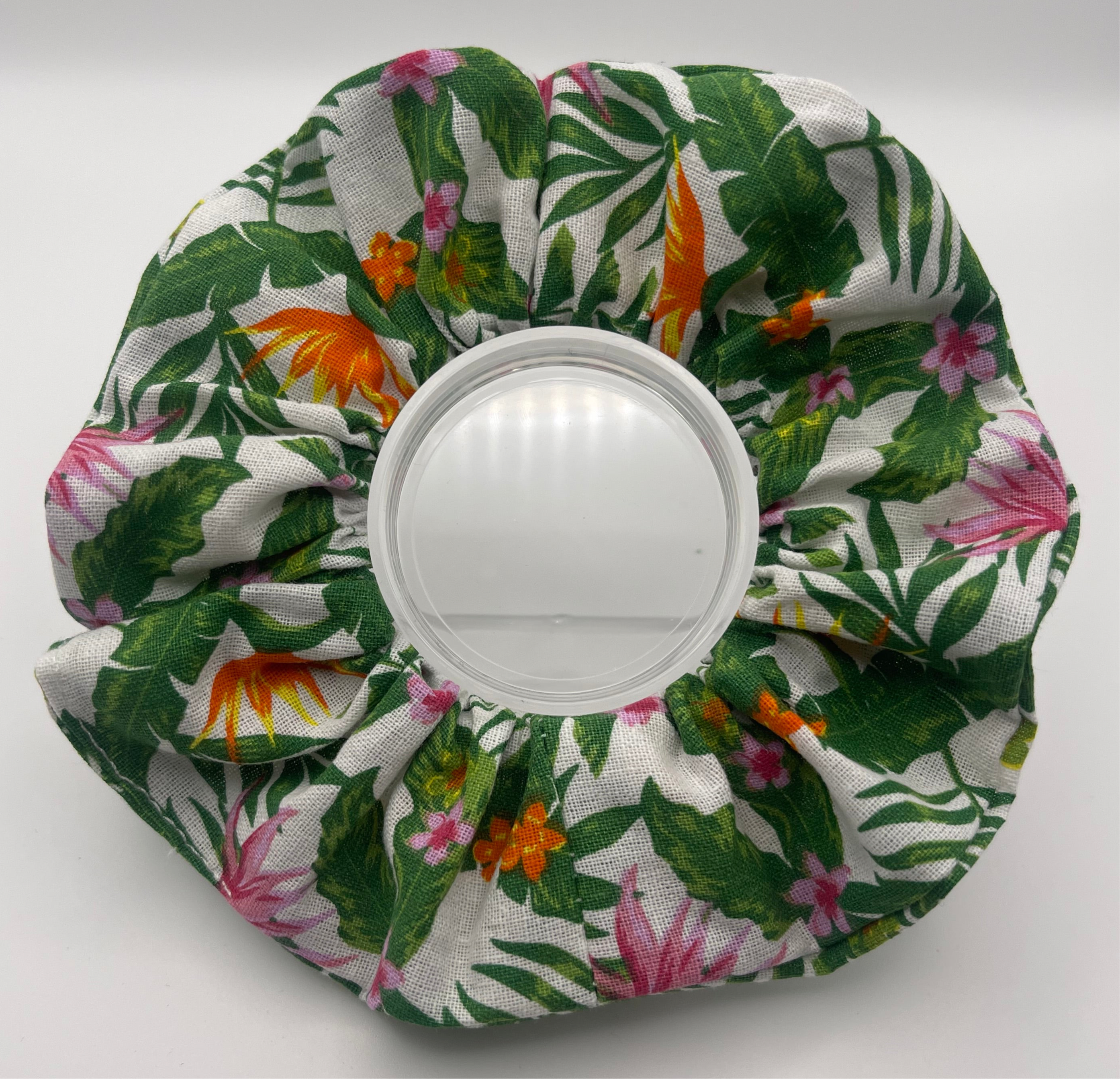 Pink and Orange Floral Leaves Scrunchie